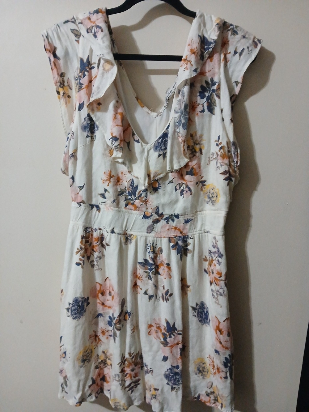 American Rag Floral Mini Dress - White with Peach & Navy Flowers